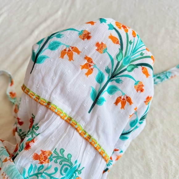 Celina Moon Pippa Floral White Orange Green Short Sleeve Midi Dress M - Picture 7 of 11